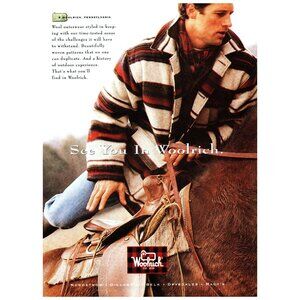 1993 Woolrich Wool Clothing Vintage Print Ad Man Horseback Coat 90s Wall Art
